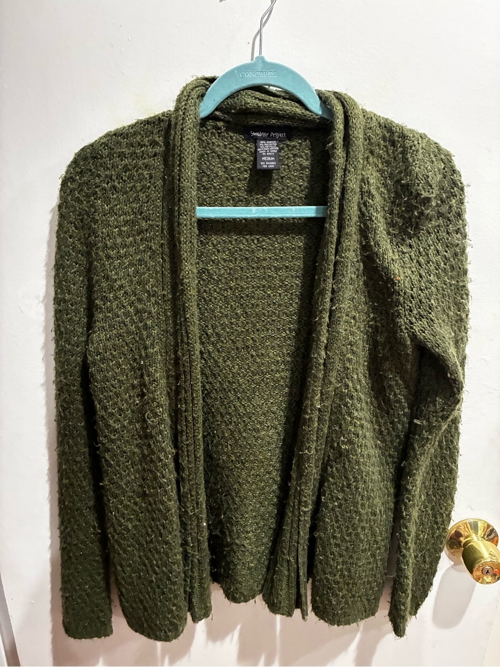 Sweater Project Olive Green Open-Front Knit Cardigan